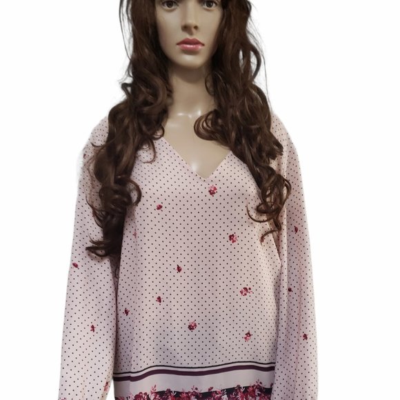 Ivanka Trump Blush Pink Mini Polka Dot & Roses Top - Picture 3 of 7